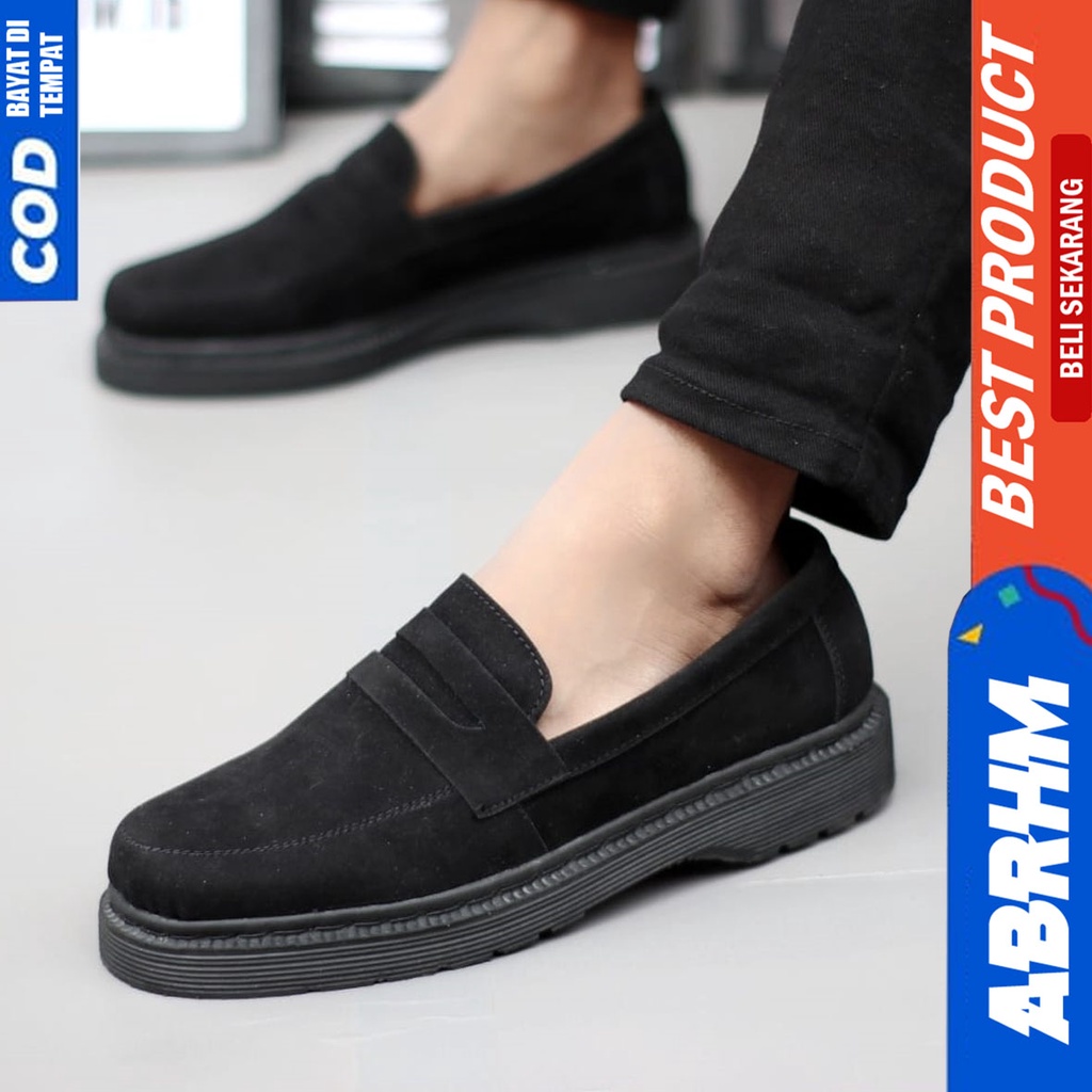 Sepatu Docmart Low Boots Pantofel Kerja Formal Pria Hitam Abrhm Bernad