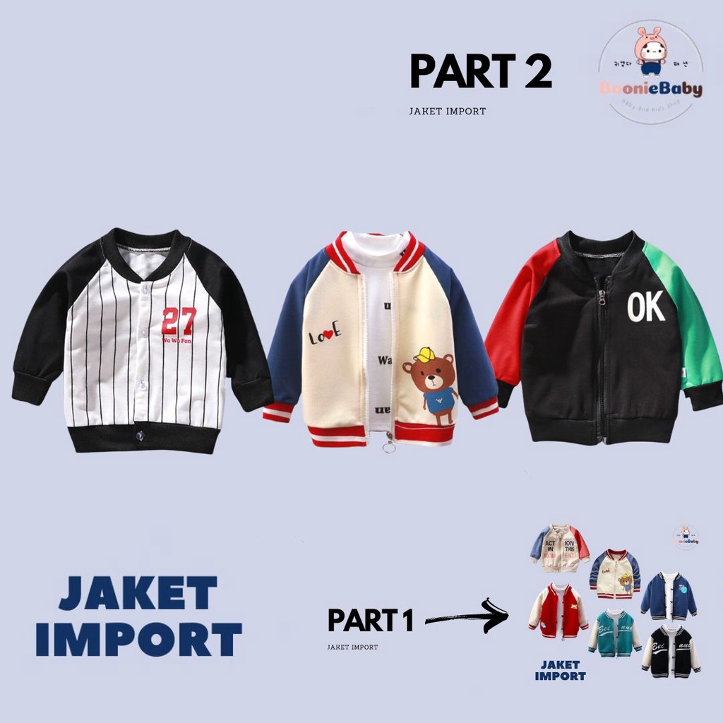 boonie Jaket Anak Bayi Laki Laki Perempuan Import Model Jaket Baseball Resleting Usia 6 Bulan 1 2 3 Tahun PART 2 IMLEK