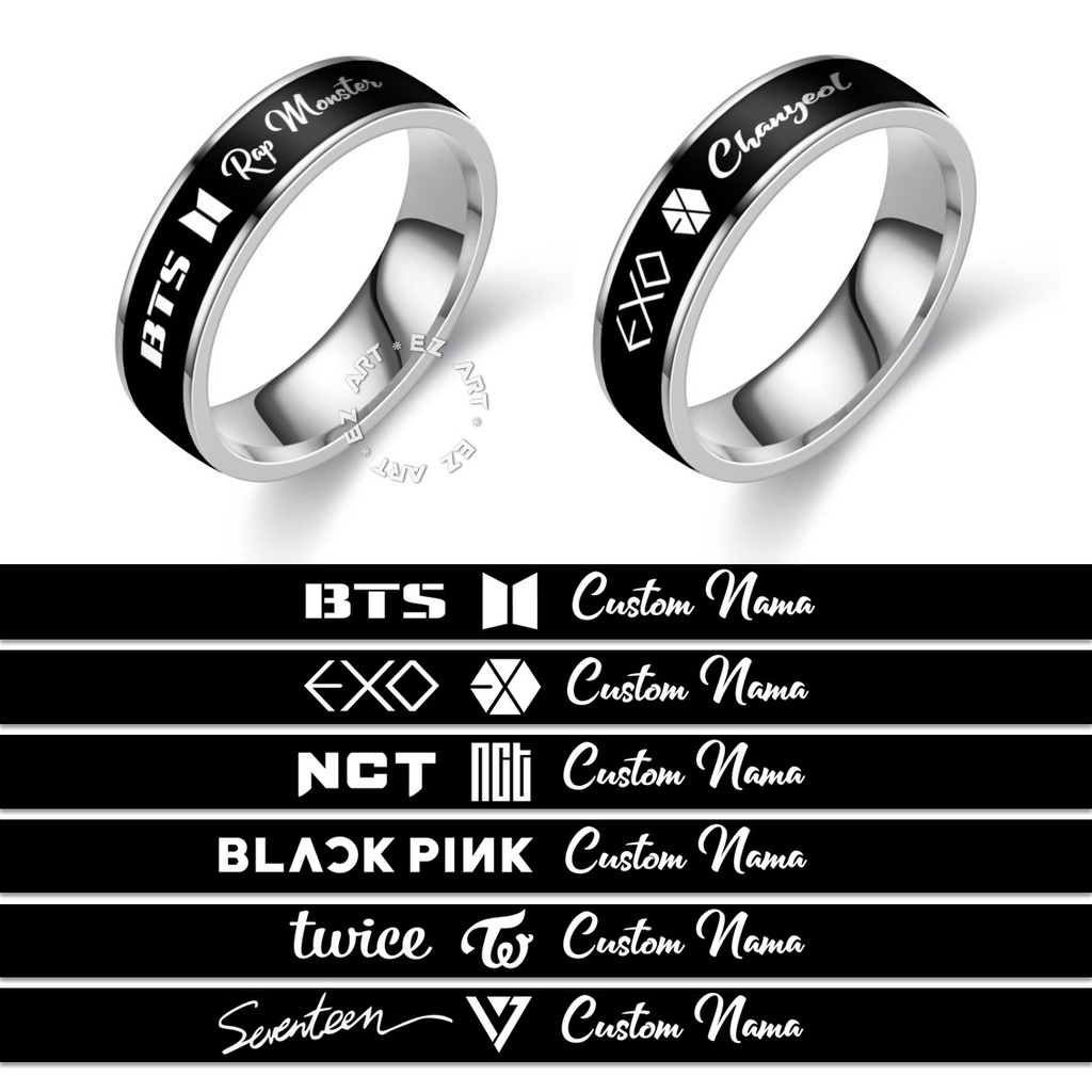CINCIN CUSTOM NAMA TULISAN LOGO BAND KPOP KOREA STAINLESS STEEL ANTI KARAT BTS EXO BLACKPINK TWICE NCT SEVENTEEN