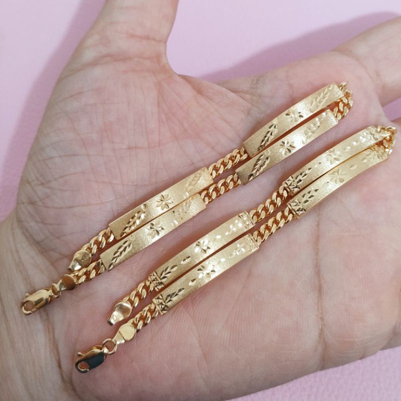 GELANG TANGAN RANTE PLAT UKIR PERAK 925 LAPIS EMAS 24K