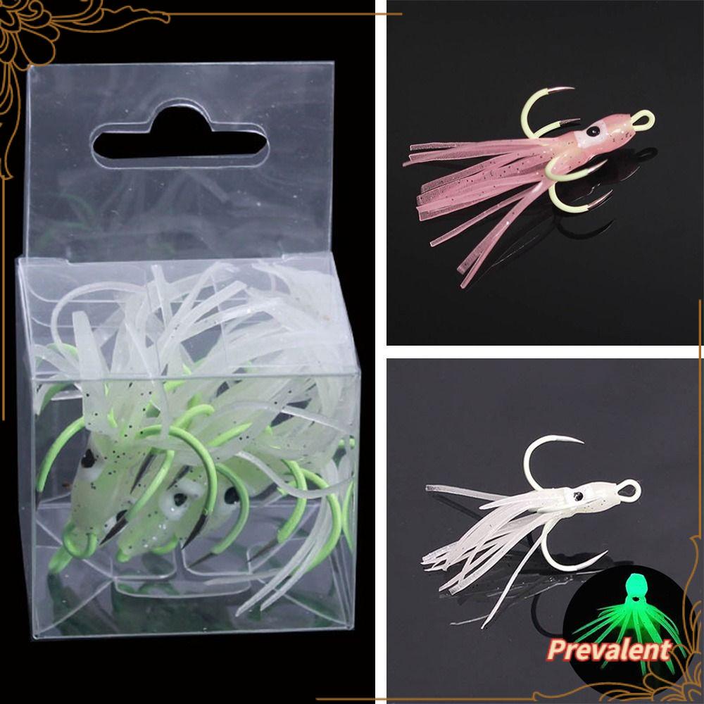 Preva 4pcs Umpan Gurita Air Asin Tahan Lama Fishing Tackle Night light Four Hook Claw Hooks