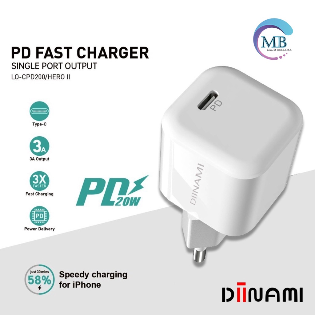 DIINAMI P8 Adaptor BATOK Charger CASHAN Power Nano 20 Batok Fast Charging 20W 3A Type-C (PD) Multi Protection MB4125