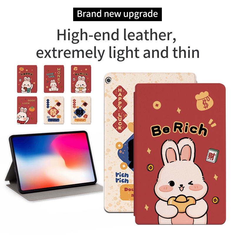 Untuk Huawei MediaPad M3 Lite 10.10.1 &quot;Bach-L09 W09 BAH-L09 Media Pad M2 10.0 M2-A01W A01L Tablet Case Pelindung Fashion NewYear Festival Pola Kelinci Lucu Casing Flip Stand Cover