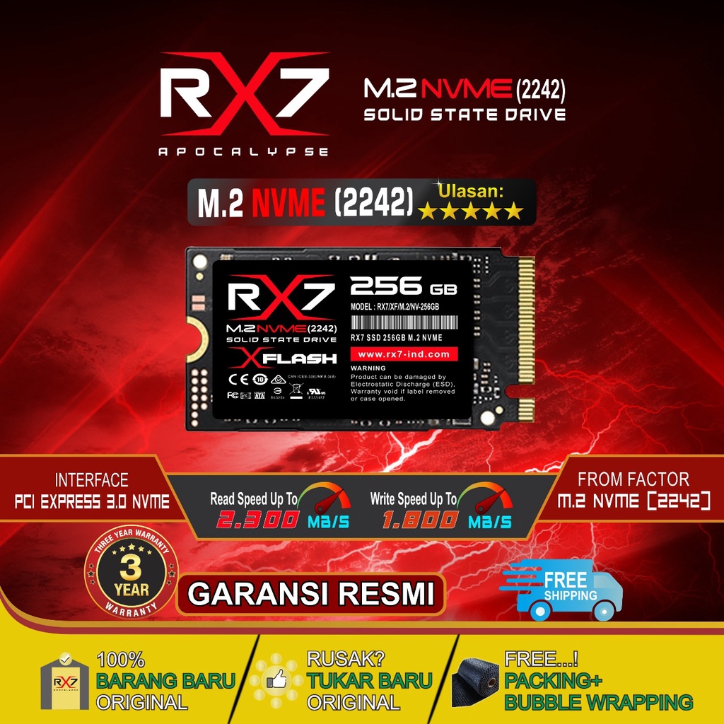 SSD RX7 M.2 NVME 256GB 2242 PCIe Gen3 x4 Garansi Resmi 3 Tahun