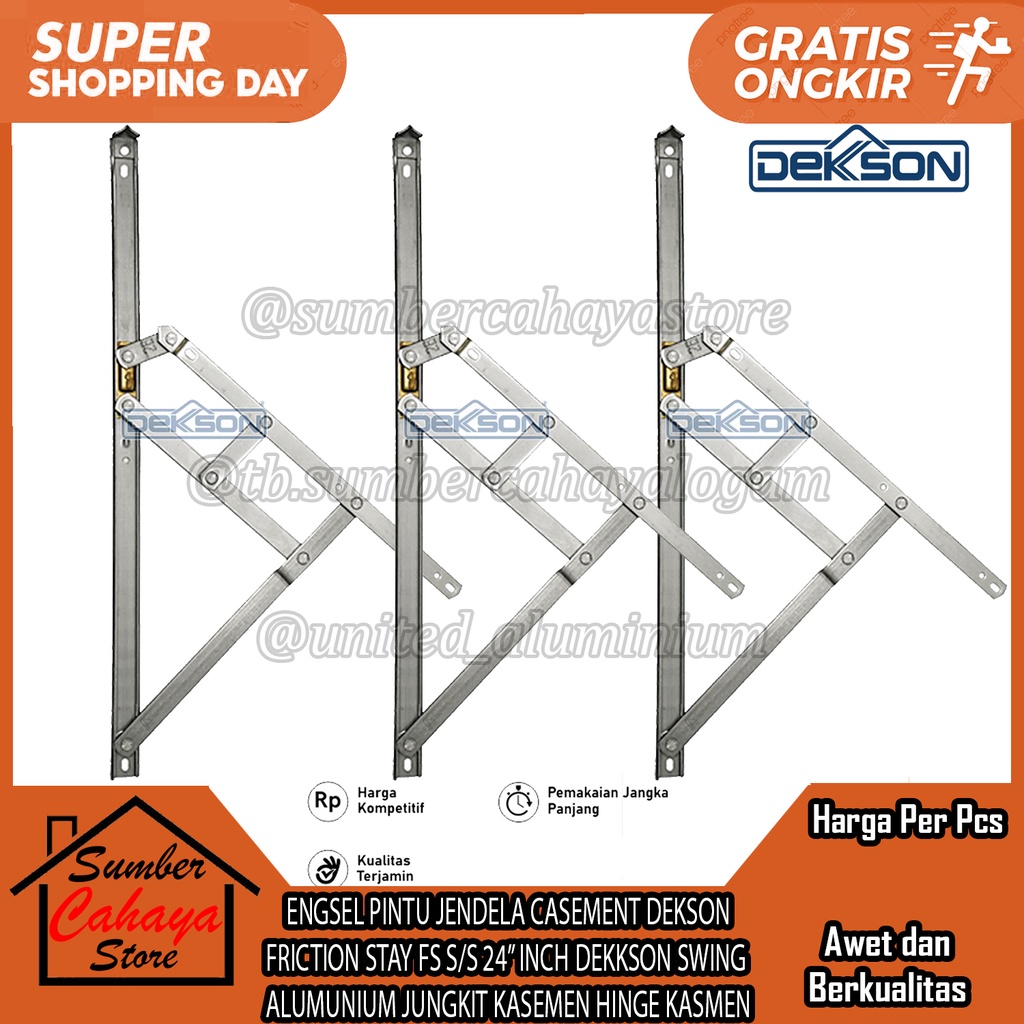 ENGSEL CASEMENT 24” INCH JENDELA DEKKSON FRICTION STAY FS S/S DEKSON KASMEN KASEMEN KASMAN KASMANT H