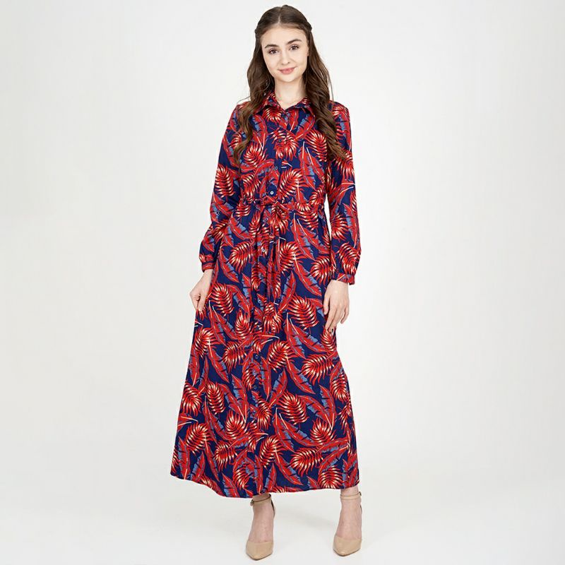 Novelmice gamis le rosetz red blue palm dress