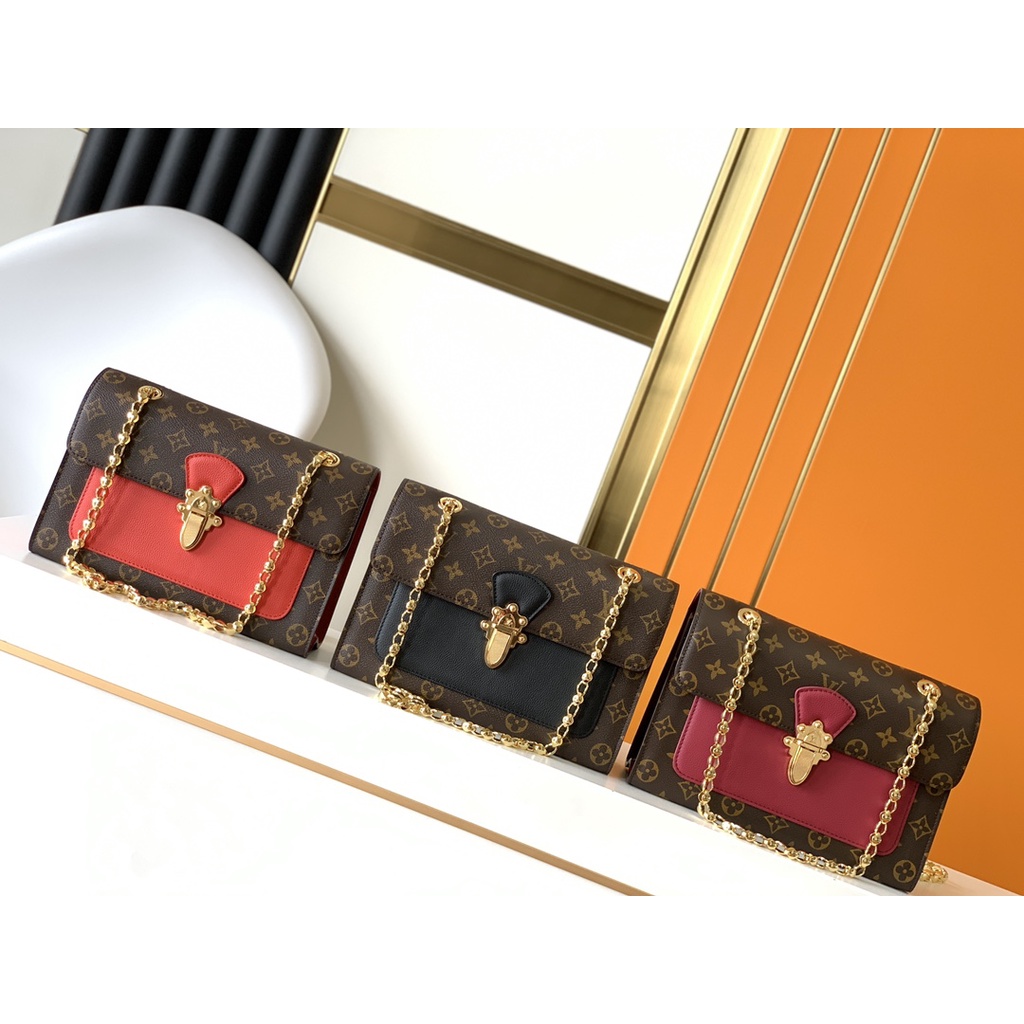 LV [exclusive real shot all steel hardware head coat] M41730 black M41731 red M41732 wine red chain 