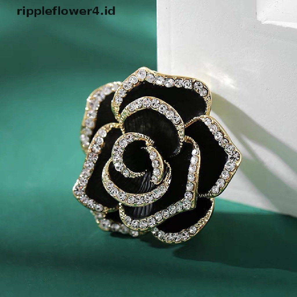 {rippleflower4.id} 1pc Bros Bunga Camelia Berlian Imitasi Untuk Wanita Enamel Pin Fashion Perhiasan~