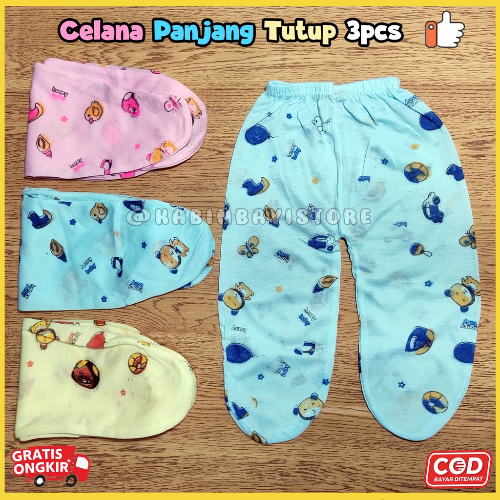 3 Pcs Celana Panjang Bayi Tutup - Celana Newborn Buntung karakter