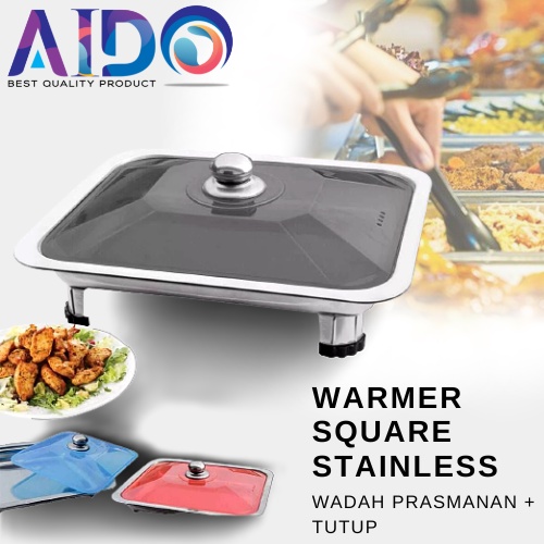 Wadah Saji Prasmanan 4522 Tempat Prasmanan FastFood Dish Warmer Square Pan Tutup Kaca / Prasmanan Set Wadah Saji-Stainless Steel Bentuk Persegi Panjang Tutup Plastik 4722