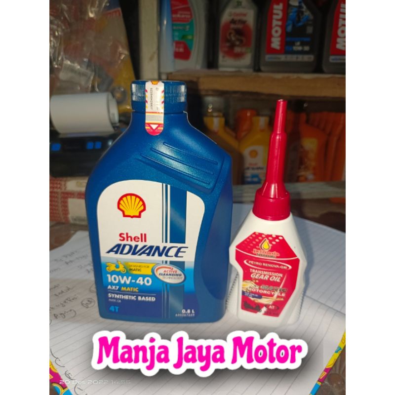 paket oli shell Ax7 matic 10W-40 (800ml) + oli gardan Petrosia 120ml for matic beat / scoopy / vario / mio / fino dll