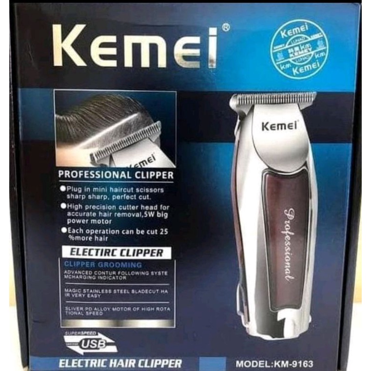 Hair Clipper Km 9163 Alat Mesin Cukur Rambut Kemei cas USB  Original Wireless