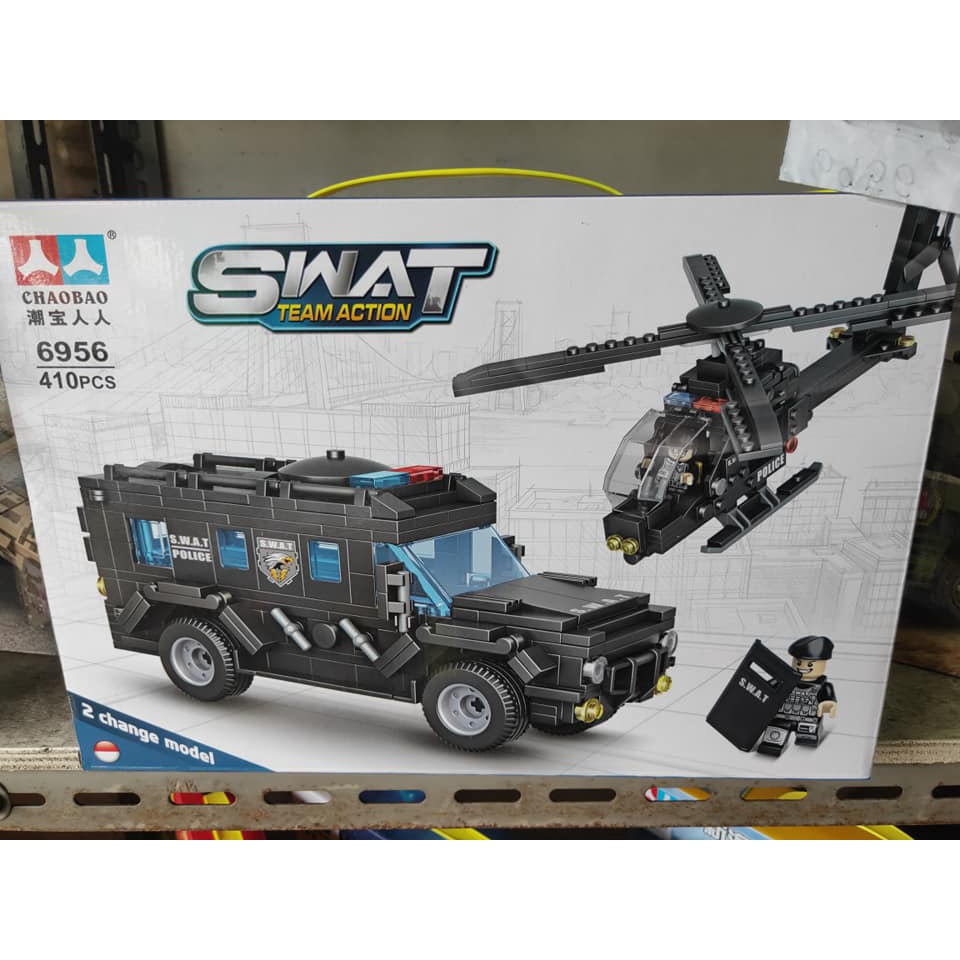 BRICKS CHAOBAO SWAT POLICE ACTION 6956 2 IN 1 JEEP HELICOPTER POLISI