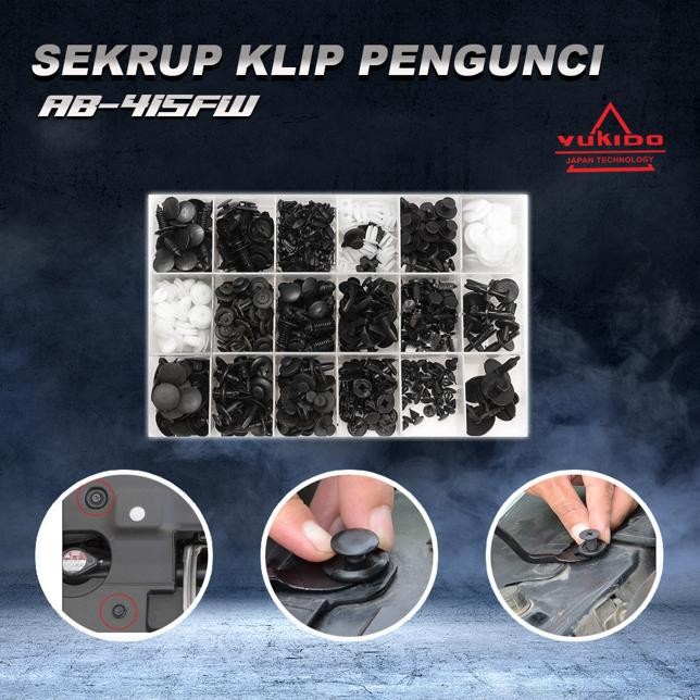 Original Skrup klip pengikat body mobil 415 PCS YUKIDO