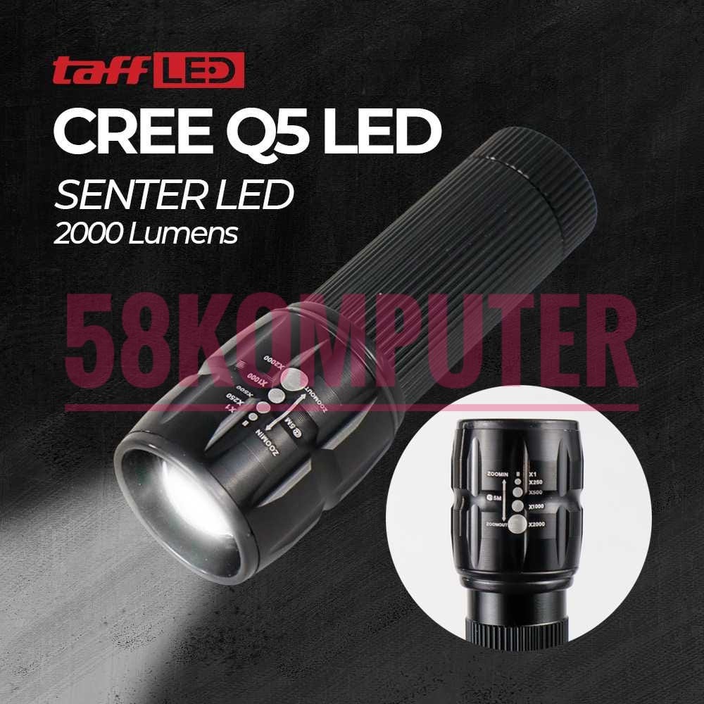 Senter Led Super Terang Jarak Jauh 2000 Lumens Taffled Cree Xm-L T6 Baterai 18650 Waterproof Anti Air