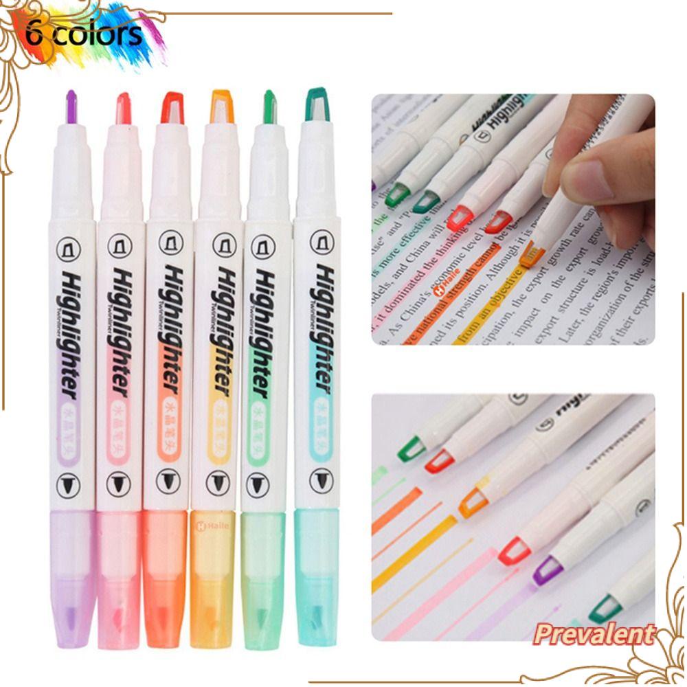 Preva 6PCS/Set Stabilo Pena Set Good-looking Perlengkapan Kantor Sekolah Menggambar Graffiti Kepala Ganda Pena Warna