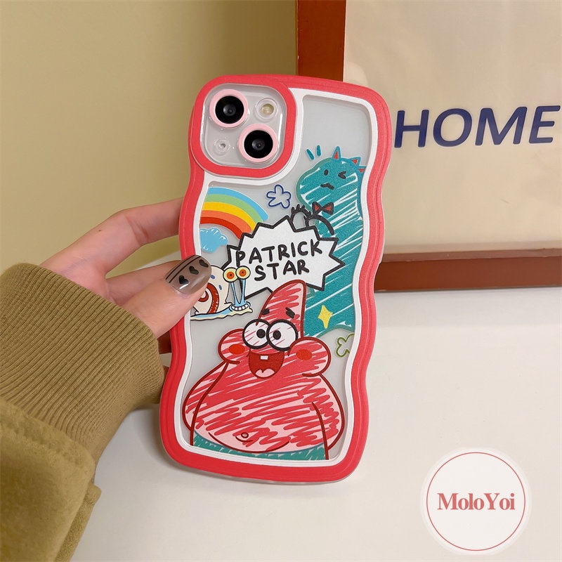 IPHONE Casing Couple Case Kompatibel Untuk Iphone11 12 14 13 Pro Max 6 6s 8 7 Plus 14Plus XR X XS Max SE 2020kartun Lucu Kartun SpongeBob Patrick Star Dinosaurus Wavy Edge Soft TPU Back Cover