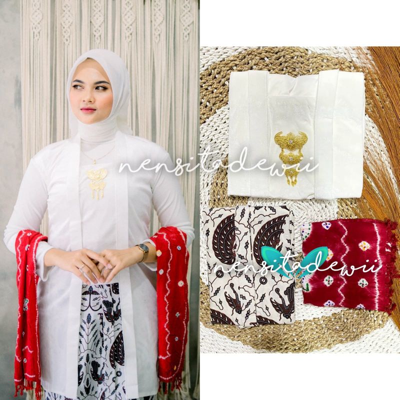 [1 Set, LP01C] Kebaya Panjang, Jarik Instan + Selendang Jumputan / Model Pramudita