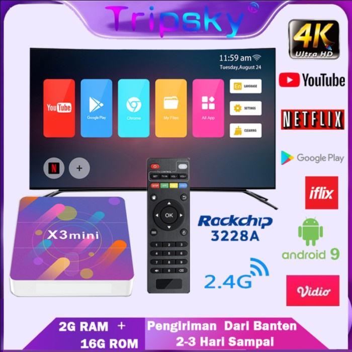 Set Top Box Androird Tv box 2GB+16GB STB 2.4g Wifi Android 9.0 Tv Box BIG SALE