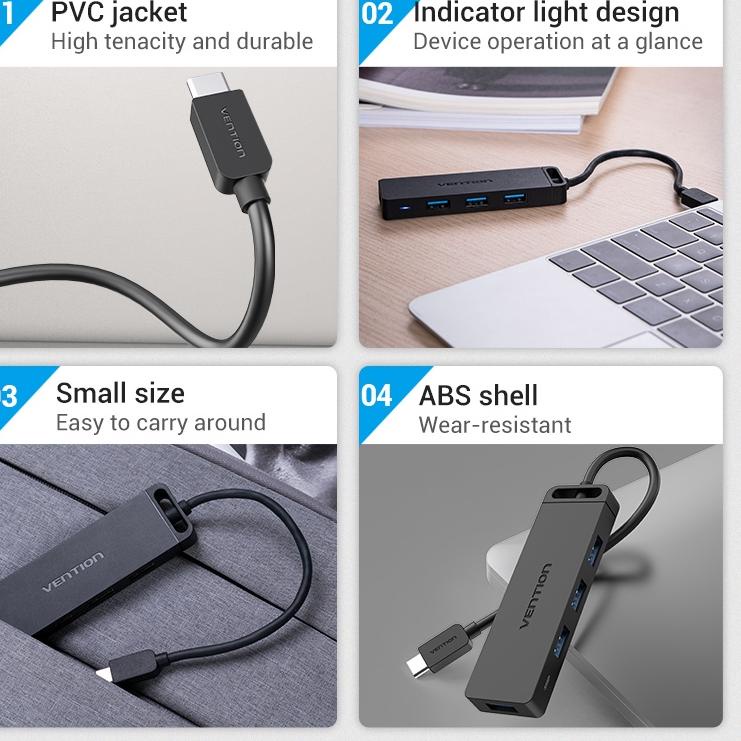 Termurah Vention Hub Adapter 4 Port Usb 3.0 Tipe C Kecepatan Tinggi Usb 3.0 Untuk Laptop Pc