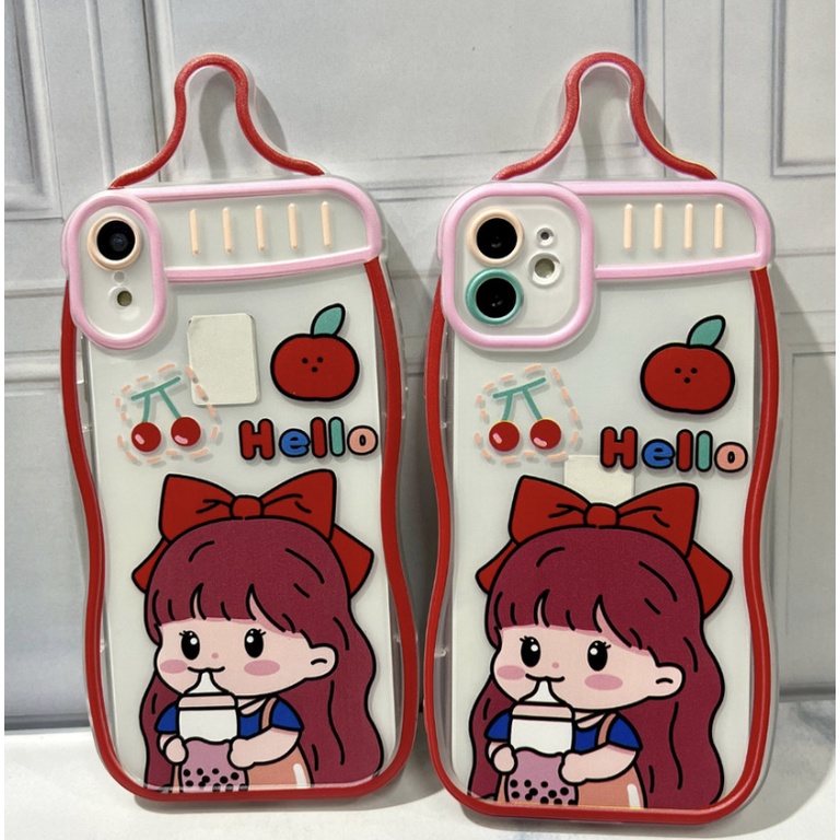 Cherry Girl Case for Iphone X XS XR 11 12 13 PRO MAX Casing Lucu Cute Botol Dot Wavy Wave Gelombang 