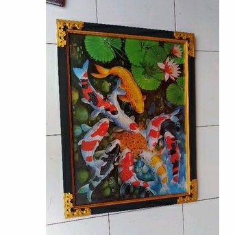 lukisan cetak ikan koi hoxy ukuran 85×66 plus bingkai