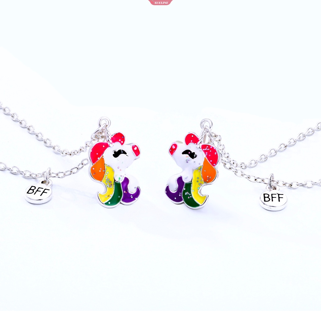 2buah Set Lucu Warna-Warni Unicorn Liontin Rantai Sahabat Kalung BFF Persahabatan Anak Perhiasan Hadiah Untuk Perempuan [ZXL]