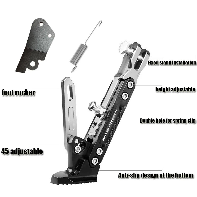 Sepeda Motor Tinggi Disesuaikan Side Stand Foot Bracket Kickstand Tripod CNC Aluminium Alloy Kick Side