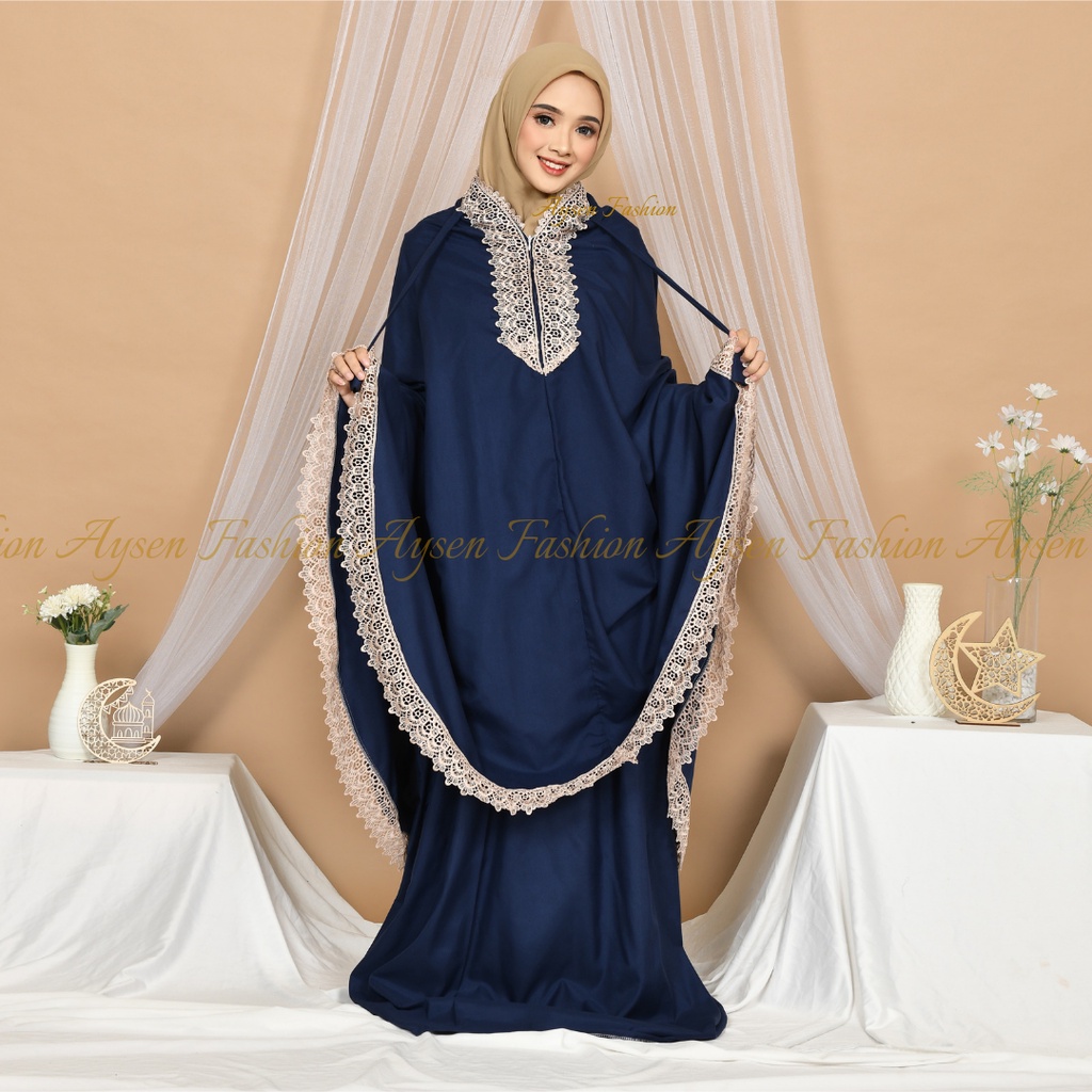Mukena Dewasa Inayah Series 2 in 1 Resleting Katun Polos Renda