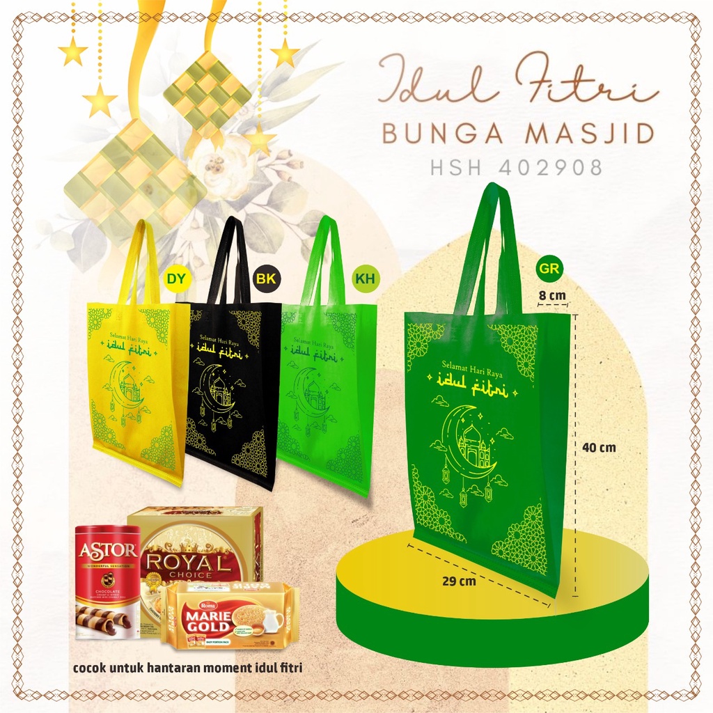 

Tas Spunbond Lebaran Idul Fitri Goodie Bag Idul Fitri Lebaran Tas Hari Raya Idul Fitri Lebaran 40x29x8 Bunga Masjid