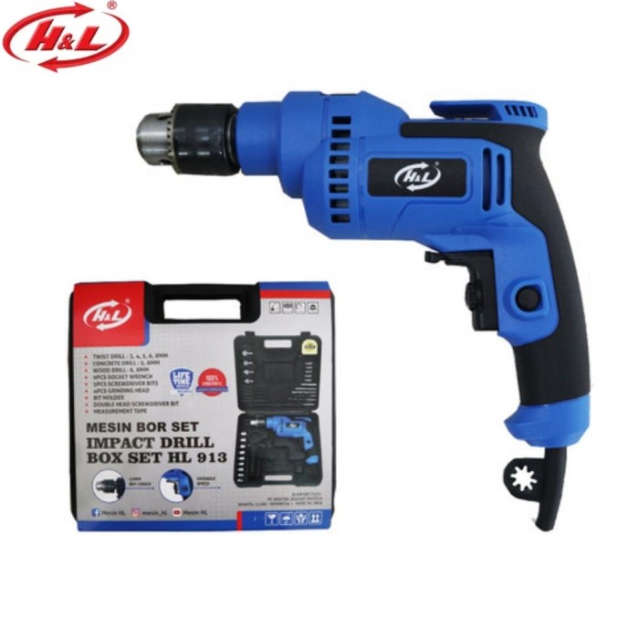 Mesin Bor Tembok Set 13Mm Impact Drill Hl 913 H&L Hl913 Variable Speed