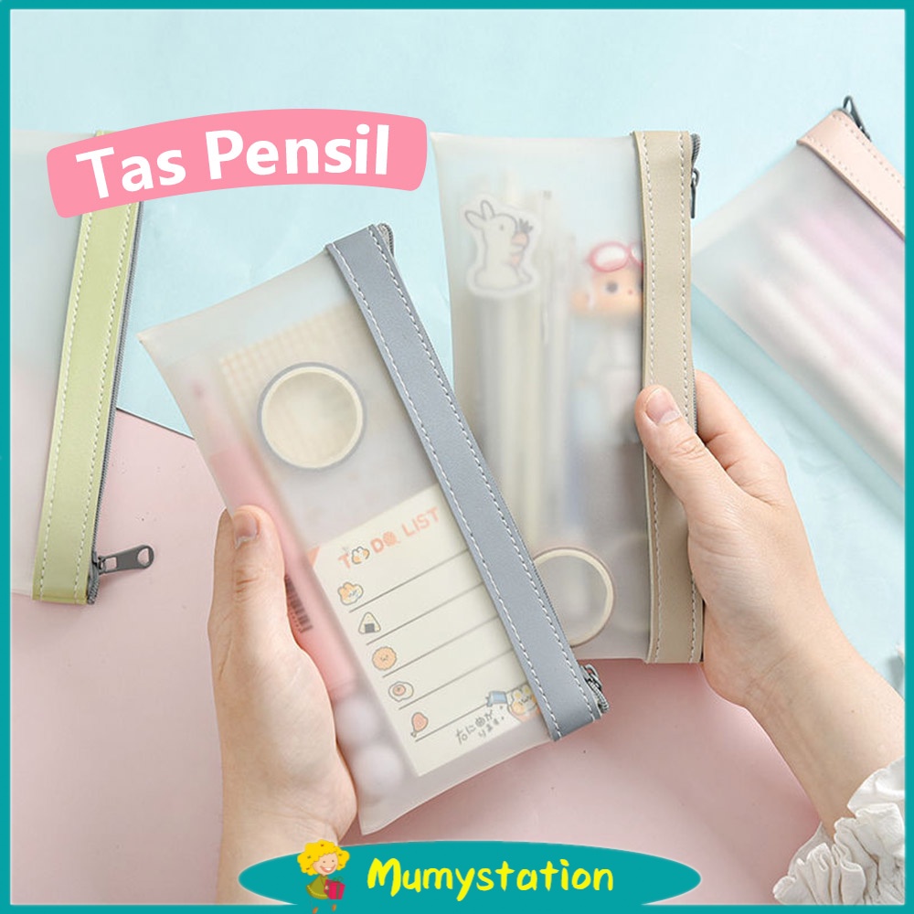 Mumystation Tas Pensil Transparan Portabel Tas Alat Tulis Berkapasitas Besar/Kotak Pensil Transparan