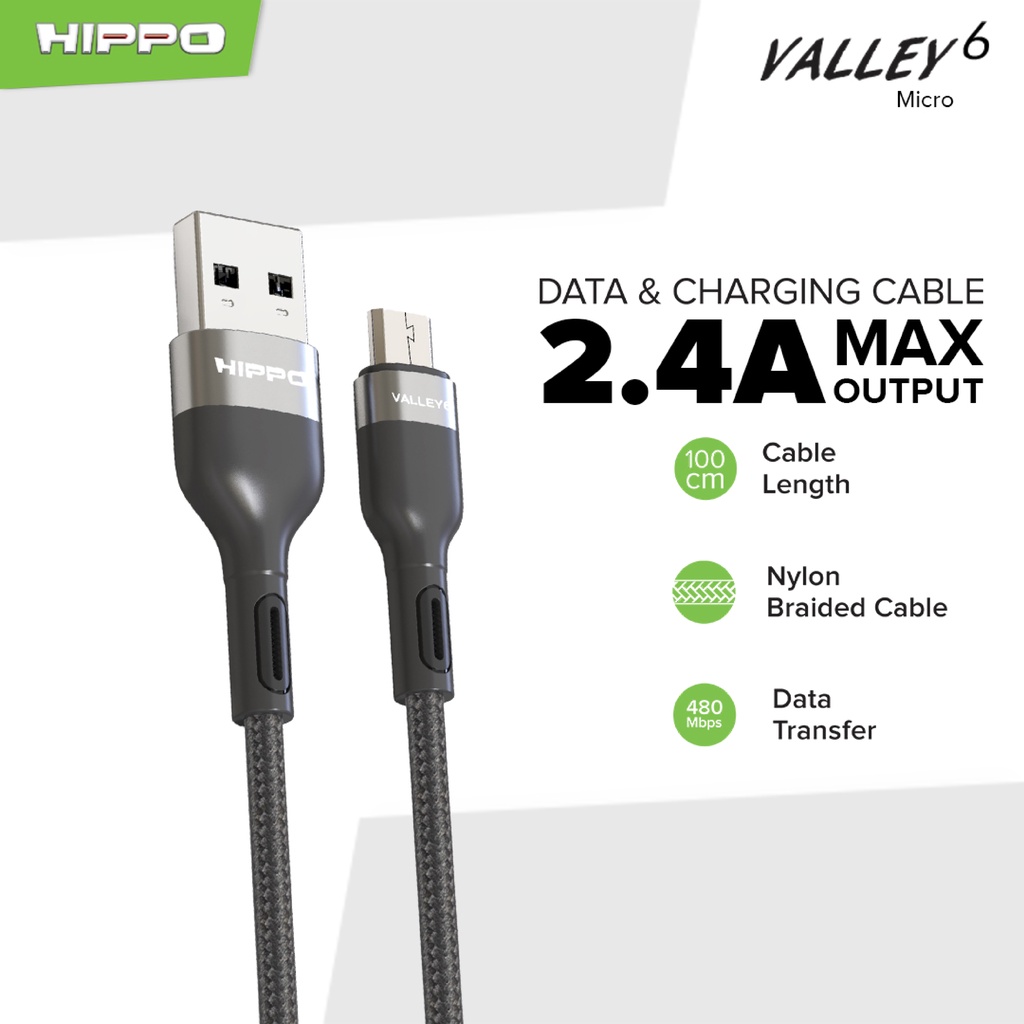 Hippo Kabel Data Valley 6 Braided USB to Micro 2.4 A Quick Charge 3.0 Fast Charging Android Data Cable