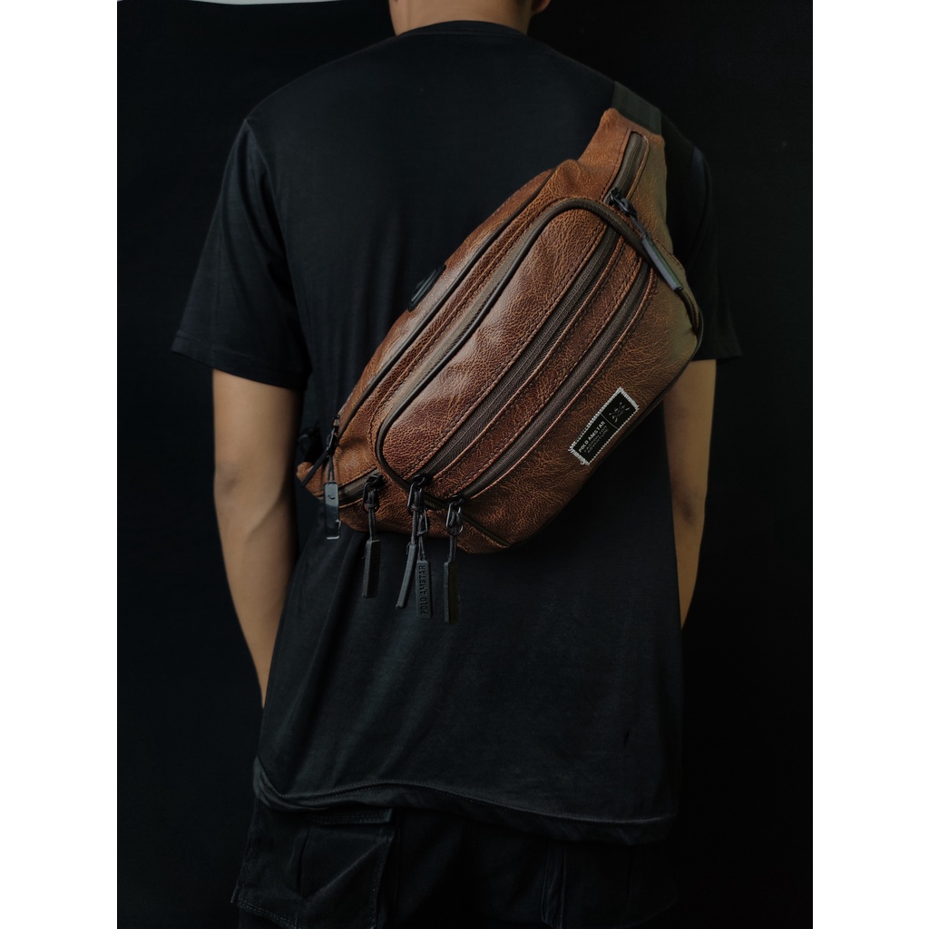 Waistbag Waterproof Polo Amstar 7 Resleting Kulit PU Leather Anti Air Tas Pinggang Tas Selempang