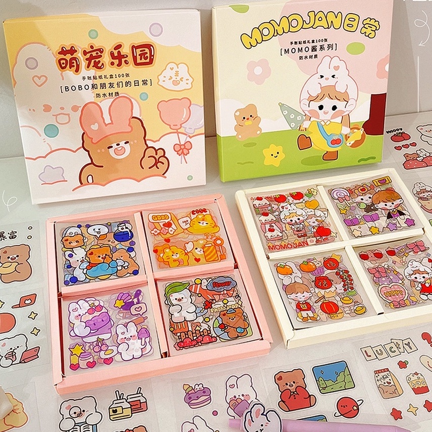 Stiker Motif Kartun Korea Lucu Anti Air /Dekorasi Handbook Scrapbook DIY / Stiker kartun tahan air PET / Sticker Waterproof Sticker Momo / Sticker Kawaii Bear