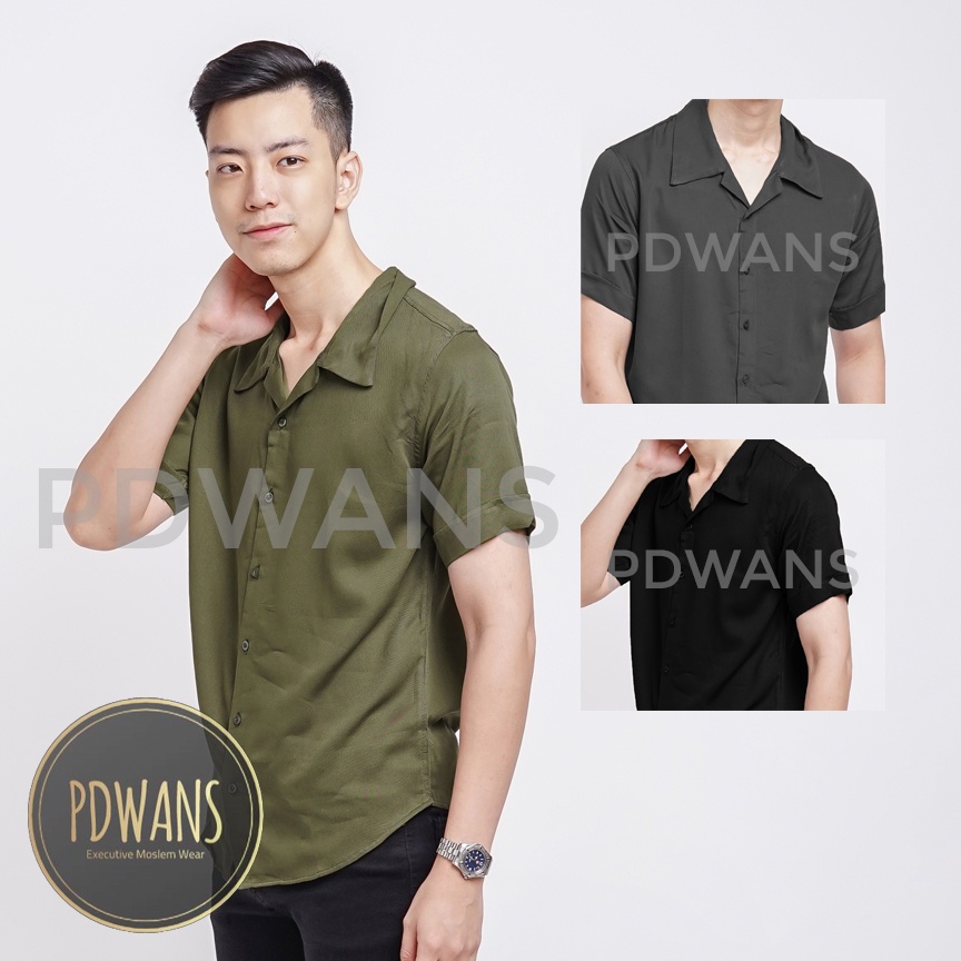 Kemeja Hawaii Pria Katun Rayon Polos Lengan Pendek Korea Style Hawaiian Basic Series Warna M L XL PDWANS - WANSKMJ01