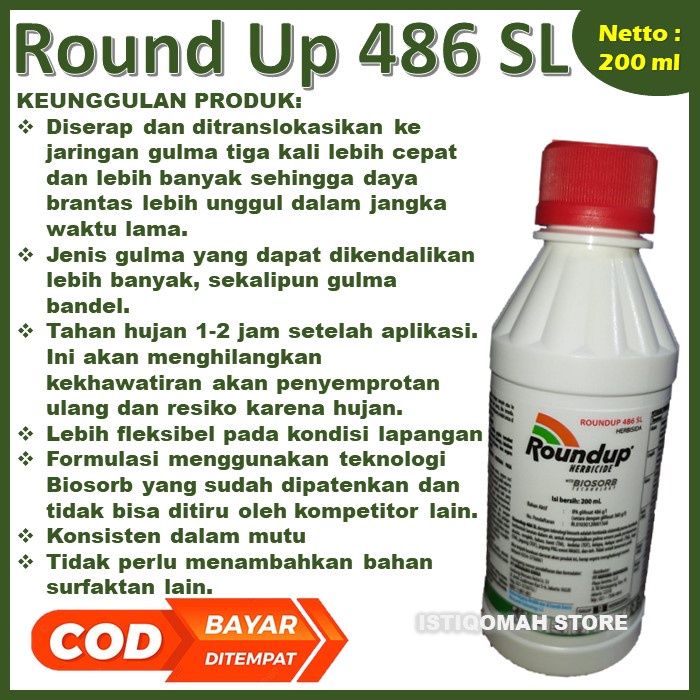 Obat Pembasmi Rumput Liar Hama Obat Herbisida Buatan Untuk Membunuh Rumput Super Cepat Round Up ROUNDUP - Kemasan Botol 200ML MURAH Paling Ampuh TERLARIS