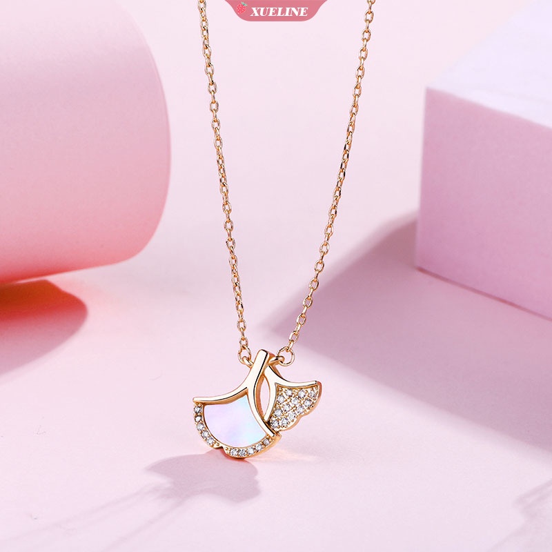 Indah Perhiasan shell ginkgo Daun Liontin Kalung Perempuan rose gold Disepuh Asli Desain Tanabata Festival Hadiah Hari Valentine [ZXL]