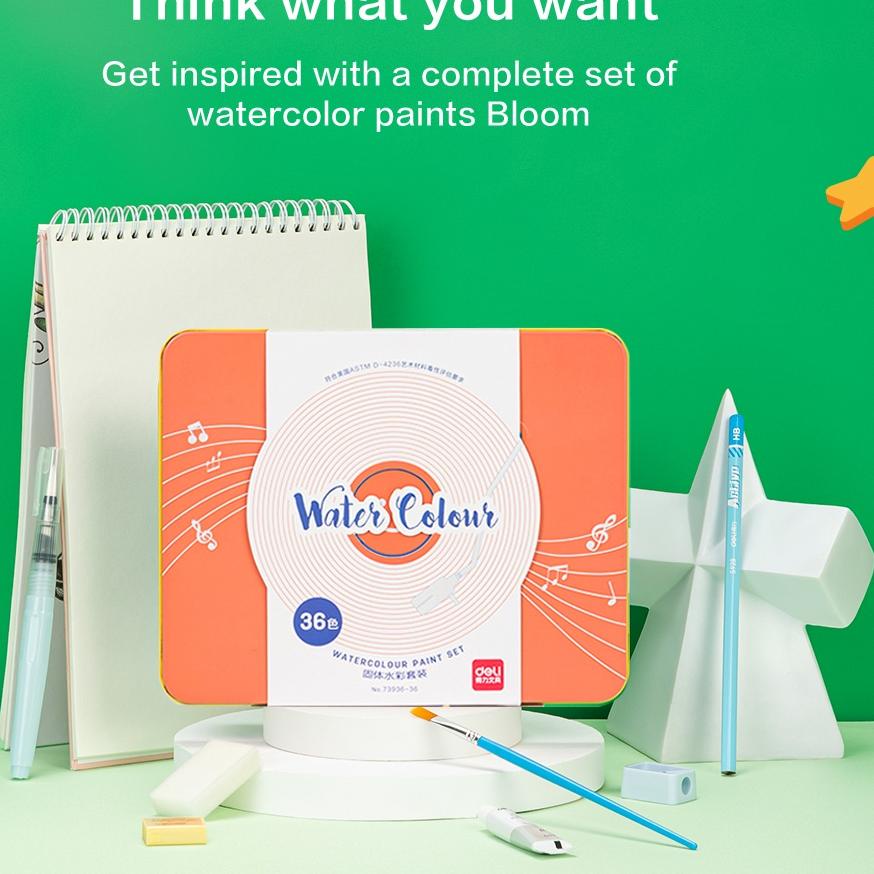 

❀❀ Deli Solid Watercolor Paint / Set Cat Air Padat Warna Terang Dengan Kuas Air Otomatis 73936-X