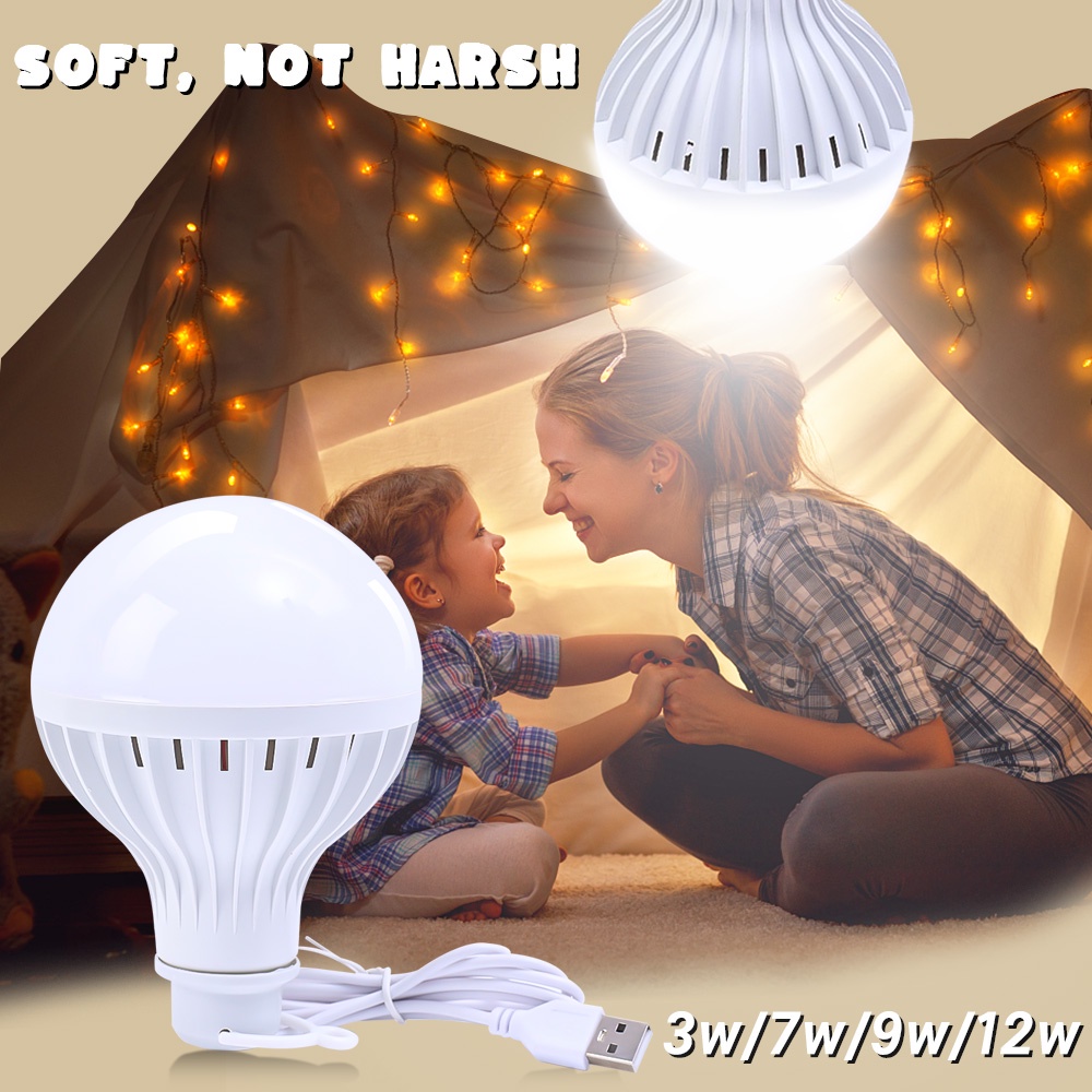 3w /7w /9w /12W USB Putih LED Bulb Adjustable Kecerahan Tinggi Lampu Darurat Lampu Tenda Camping Portable