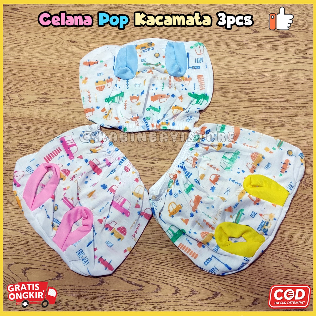 3 Pcs Celana Pop Kacamata Karakter Bayi Newborn