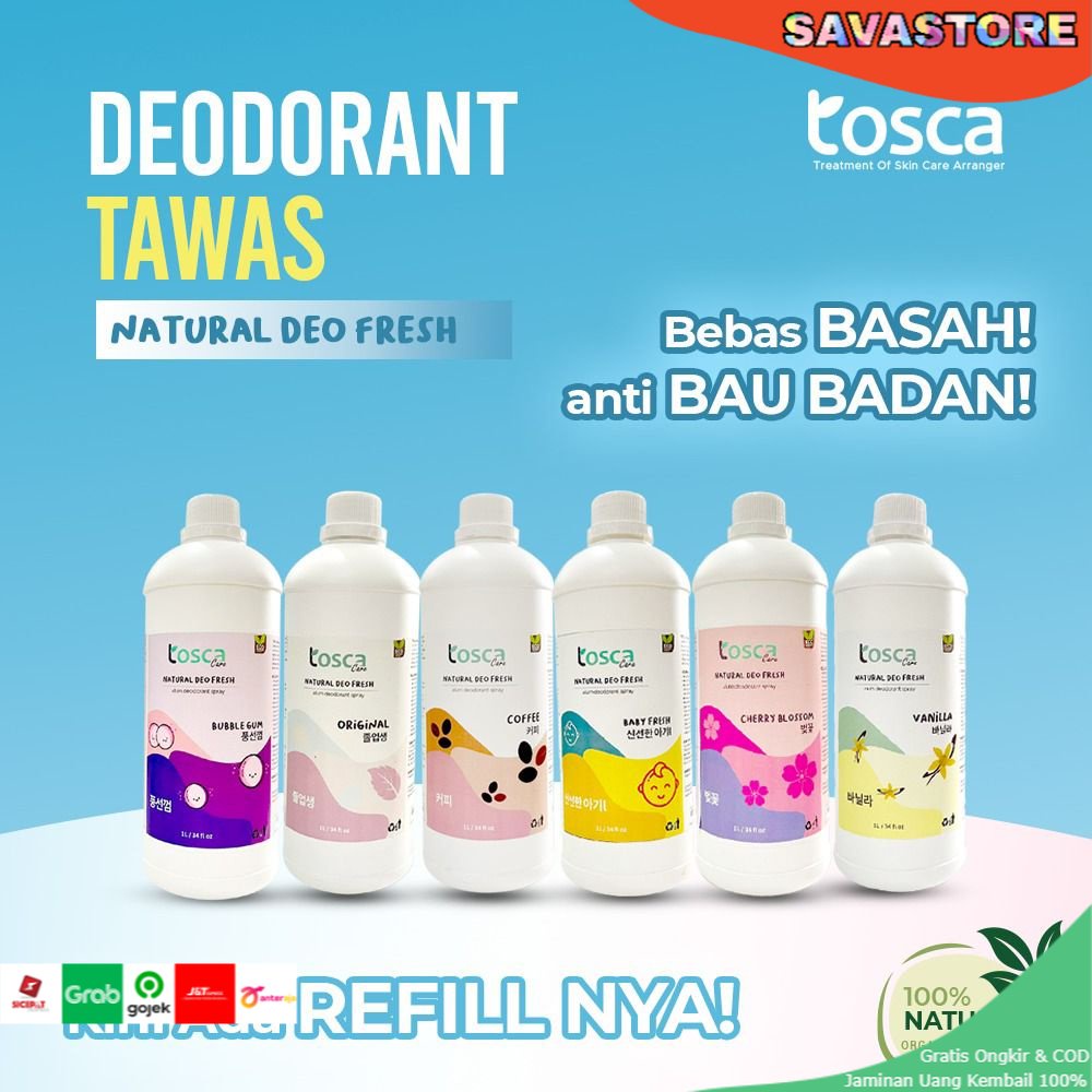 Deodorant Tosca Refill 1 Liter- Deodorant Tawas Cair Dijamin Atasi Bau Ketiak Kemasan Refill - Deodorant Tosca Isi Ulang 1 L