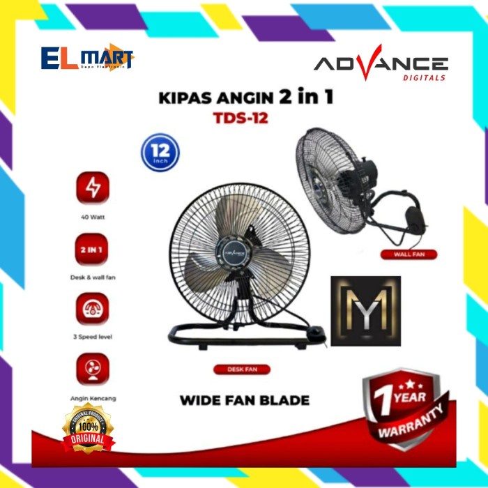 Advance Kipas Angin 2in1 Dinding Meja 12inch TDS 12 TDS12 12 Inch