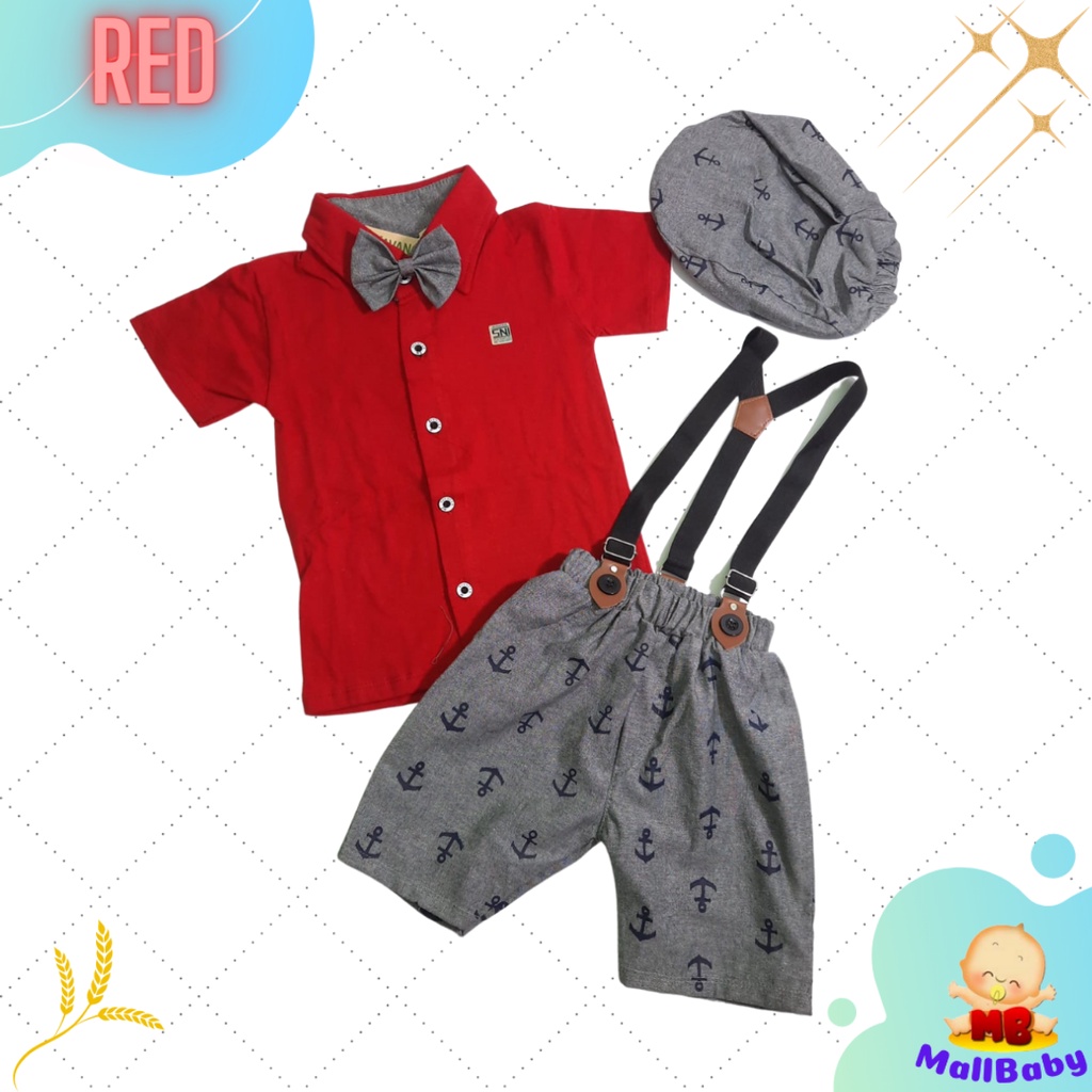 Setelan Baju Bayi Laki Laki 6 12 Bulan Tuxedo Baju Pesta Anak Bayi Cowok Set Dasi Suspender Topi Nicolas