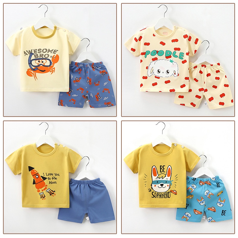 1234OS - SETELAN ANAK BAHAN KAOS LENGAN PENDEK CELANA PENDEK BAJU BAYI LAKI LAKI BAJU BAYI PEREMPUAN STELAN BAYI STELAN ANAK IMPORT KOREA 0 - 3TAHUN SETELAN BAYI STELAN BAYI LAKI LAKI.