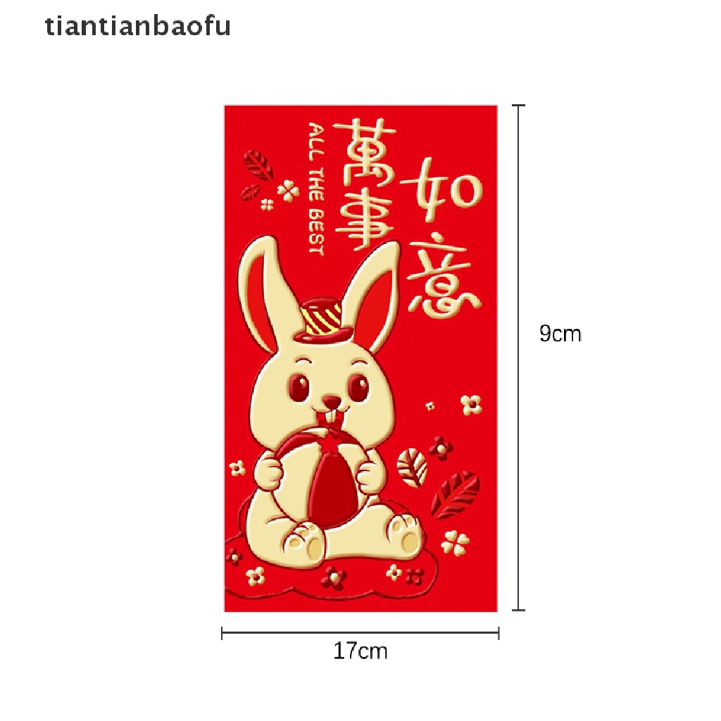 [tiantianbaofu] 6 Pcs 2023tahun Kelinci Imlek Festival Hongbao Bronzing Amplop Merah Kreatif Tas Uang Amplop Merah Festival Musim Semi Nikah Ulang Tahun Amplop Merah Butik