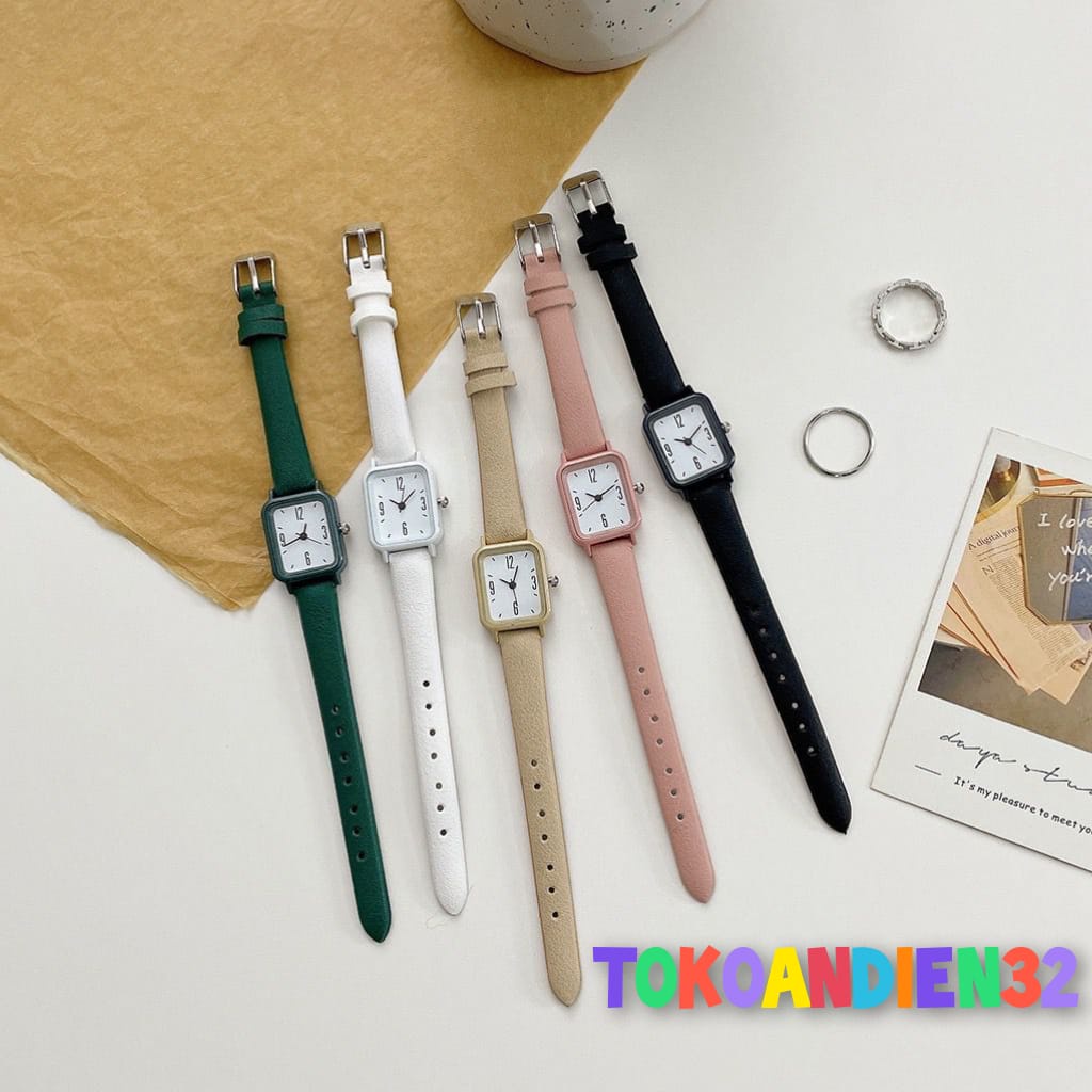 Jam Tangan ANYA Korea persegi Wanita Jam tangan kulit persegi Jam wanita