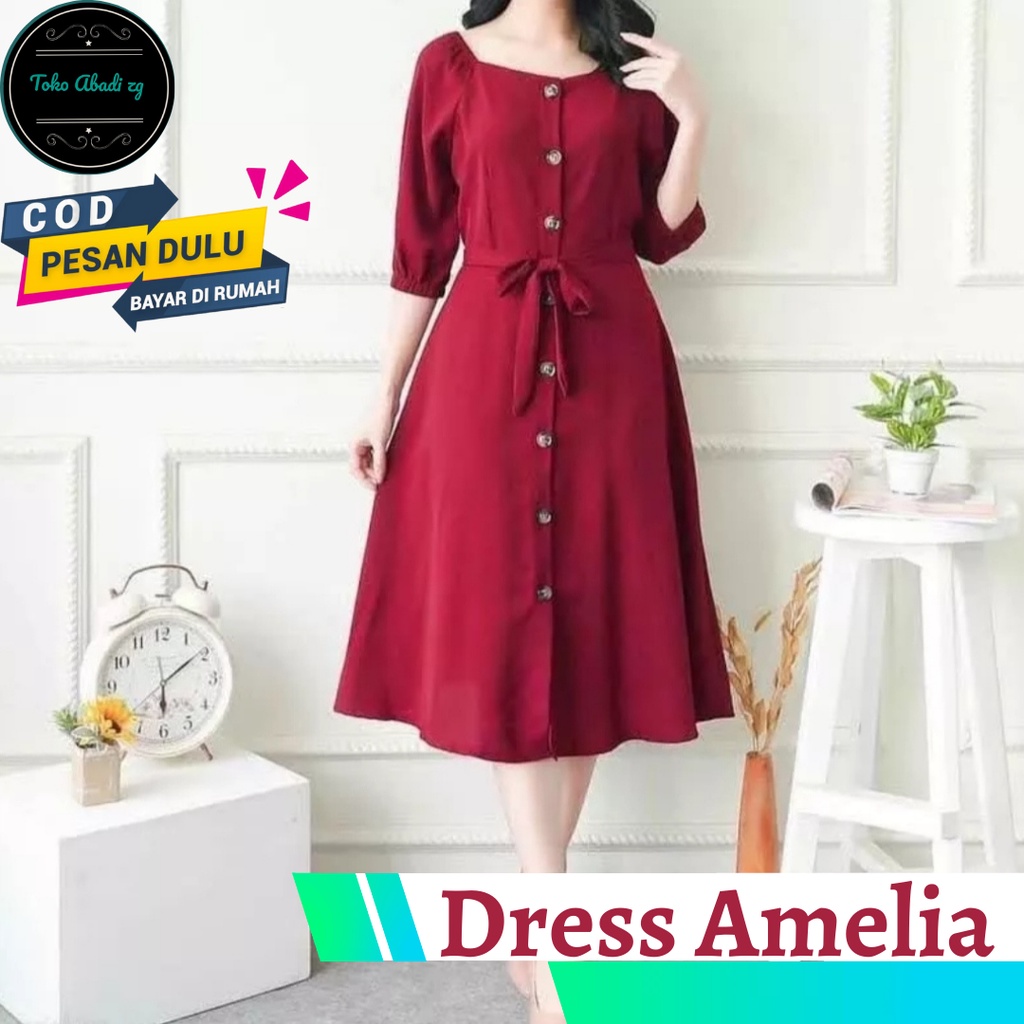 Gamis Midi 3/4 Polos Kancing Depan Busui fredli Tali Samping Bahan Moscrepe Atasan Wanita Drees Andin Polos Full Kancing