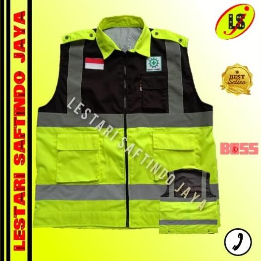 Rompi Safety Vest Hitam Hijau Stabillo-Rompi Safety Proyek-Rompi Kerah