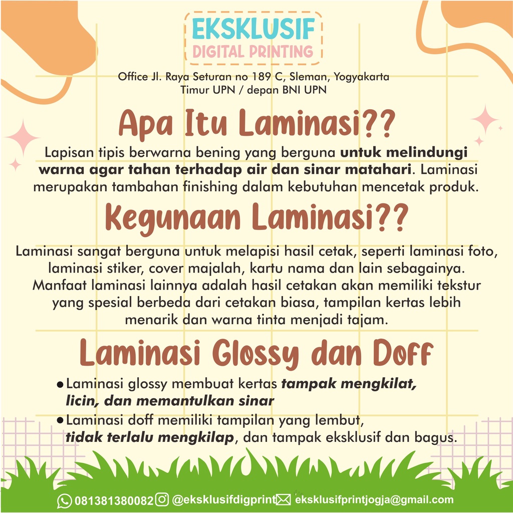 

Laminasi Glossy dan Doff 1 Muka (Tambahan Lapisan Plastik)